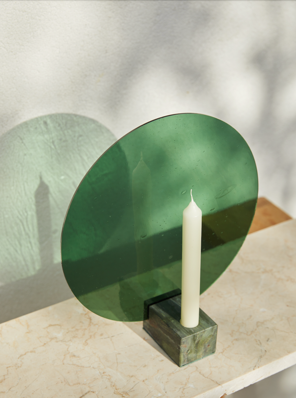 Green Stone and Glass Candle Holder