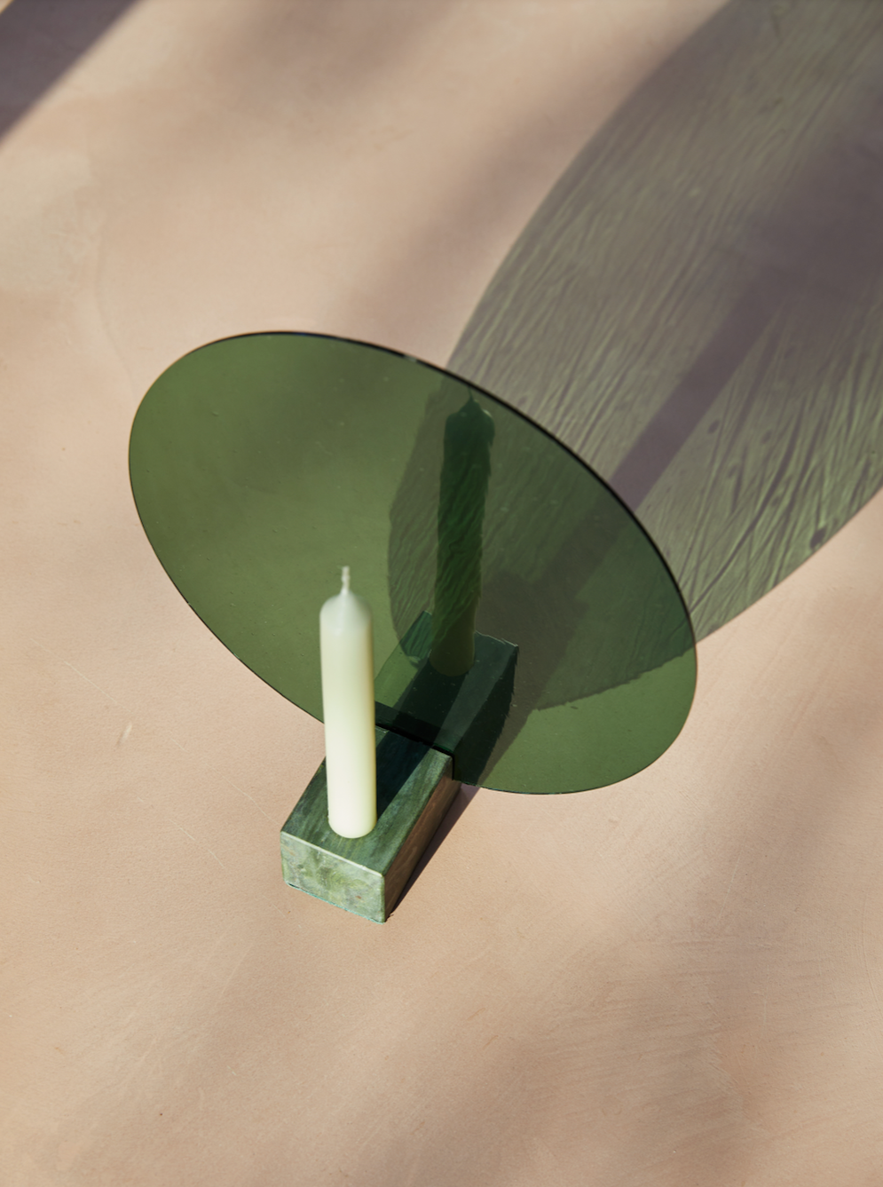 Green Stone and Glass Candle Holder - Image 2