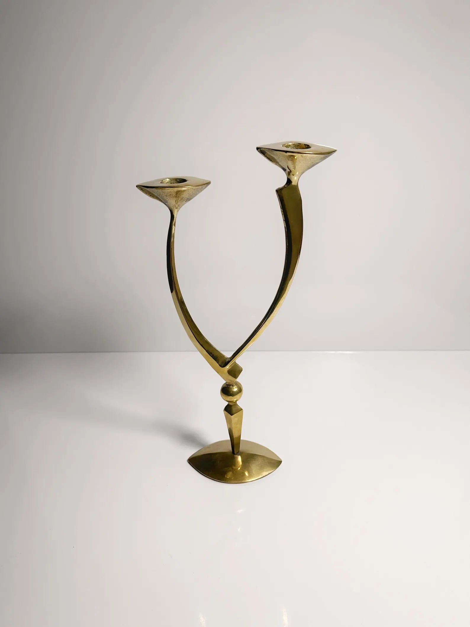 Polished Brass Mid-Century Candlestick