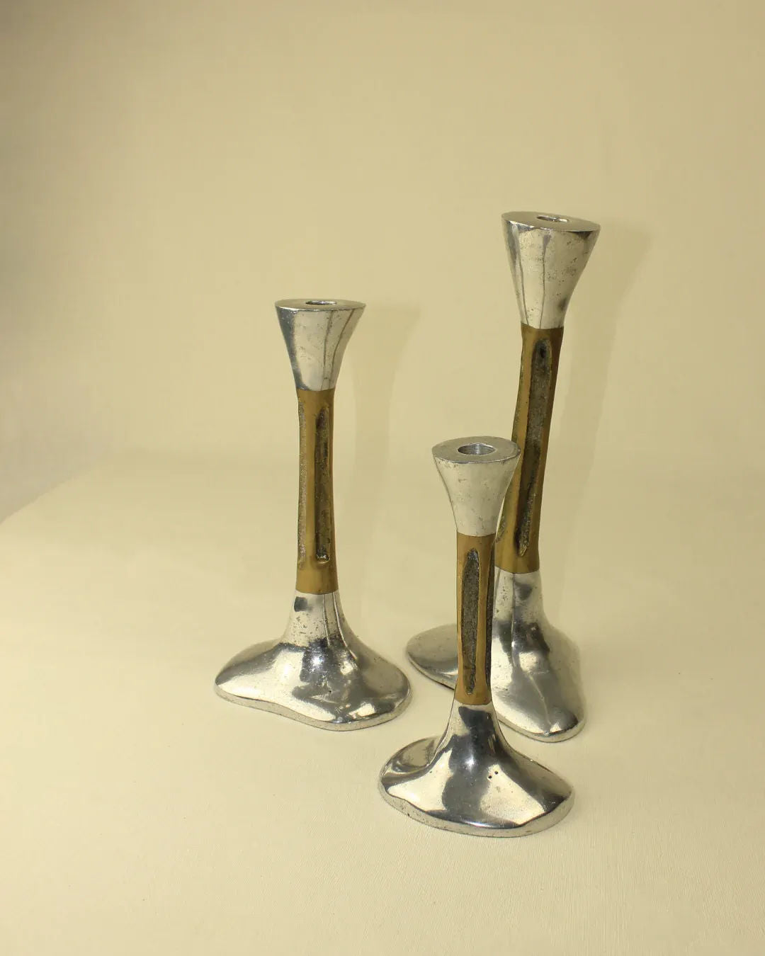 Set of 3 Brutalist Metal Candle Holders - Image 3