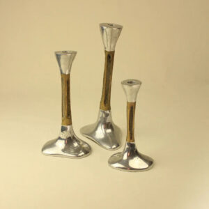 Set of 3 Brutalist Metal Candle Holders