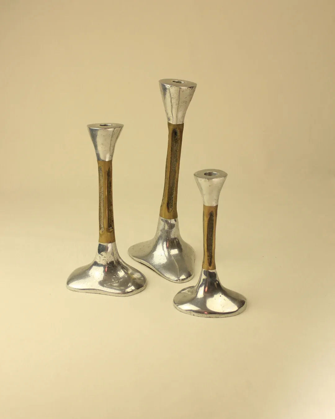 Set of 3 Brutalist Metal Candle Holders