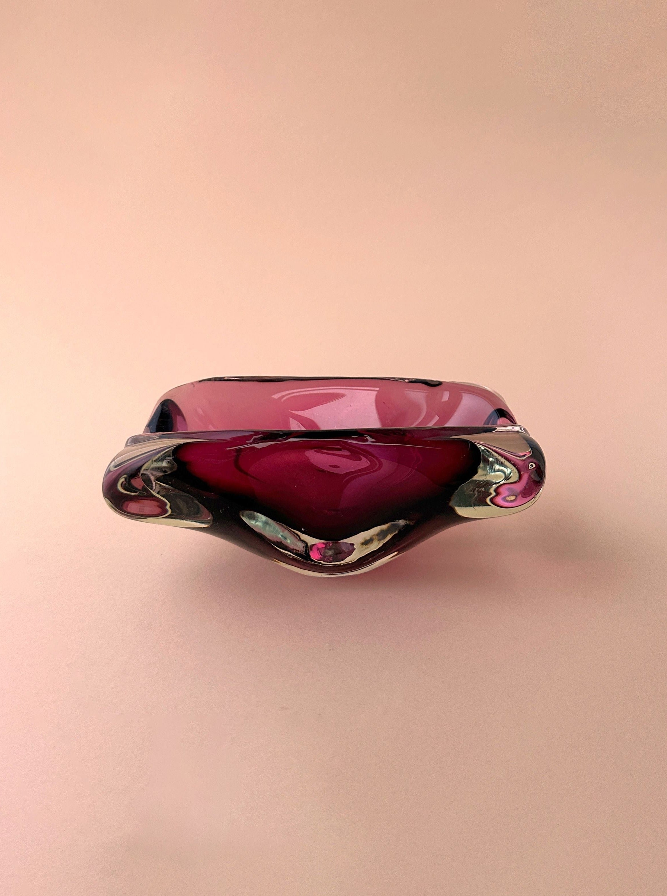 Large Cherry Red Glass Bowl from Bohemia 1970s