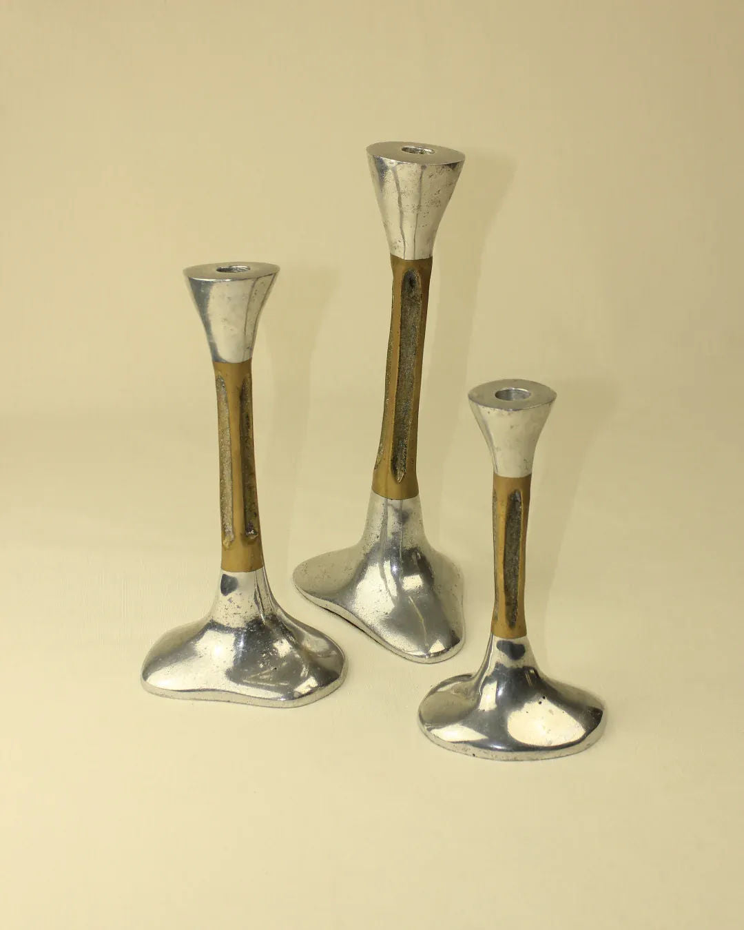 Set of 3 Brutalist Metal Candle Holders - Image 2