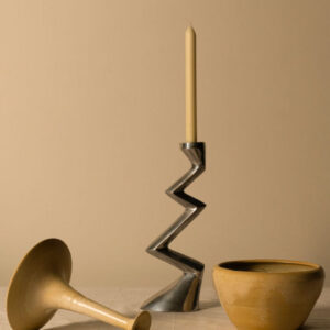 Tall Zigzag Brass Candle Holder